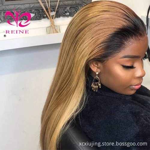 Pre Plucked Ombre 30 Lace Front Wig, Transparent Frontal Ombre Brown Dark Highlight Wig, Human Hair Honey Blonde HD Lace  Wig